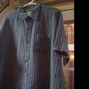 Quiksilver Men's Short Sleeve Button-Up Shirt Blue Plaid Large